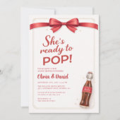 Ready to Pop Soda Red Bow Couples Baby Shower 招待状 (正面)