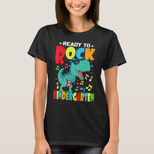 Ready To Rock幼稚園恐竜新学期 Tシャツ (正面)