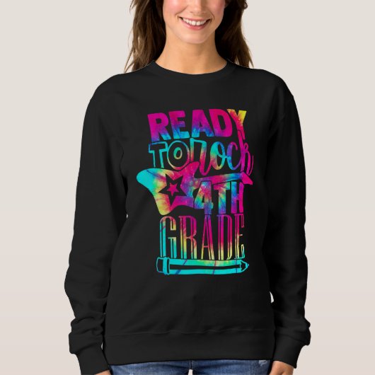 Ready To Rock 4年生新学期絞り染め茶 スウェットシャツ (正面)