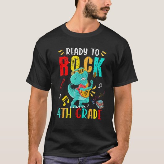 Ready To Rock 4th Grade rex Playing Guitar Tシャツ (正面)