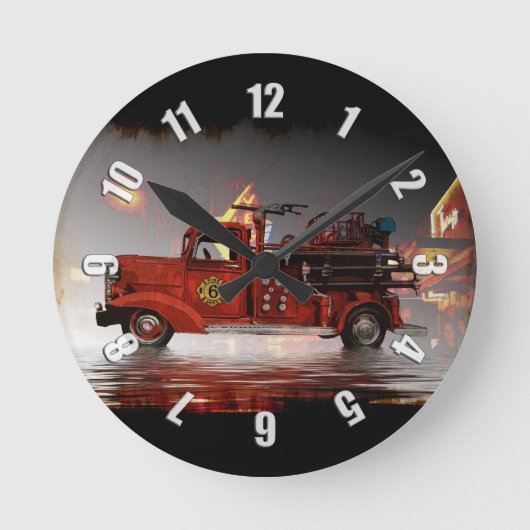 Ready to Roll in Vegas - Fire Truck   Round Clock ラウンド壁時計 (正面)