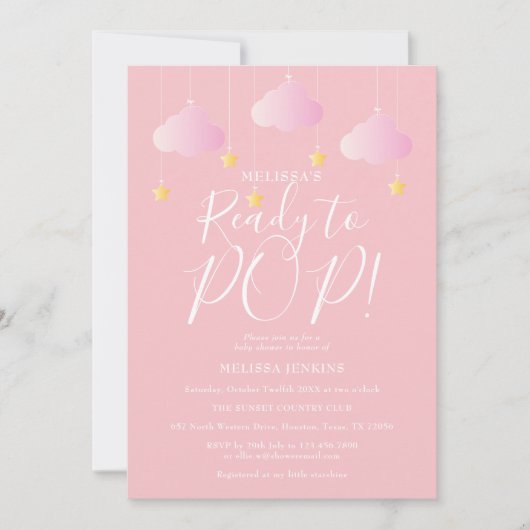 Ready to Twinkle Twinkle赤ポップ・アートのちゃん女の子シャワーピンク 招待状 (正面)