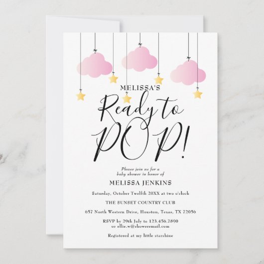 Ready to Twinkle Twinkle赤ポップ・アートのちゃん女の子シャワーピンク 招待状 (正面)