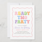 Ready Two Party ピンクのギンガムチェック 女子 2歳の誕生日 招待状 (正面)