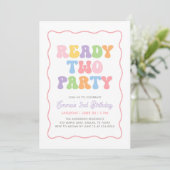 Ready Two Party ピンクのギンガムチェック 女子 2歳の誕生日 招待状 (スタンド正面)