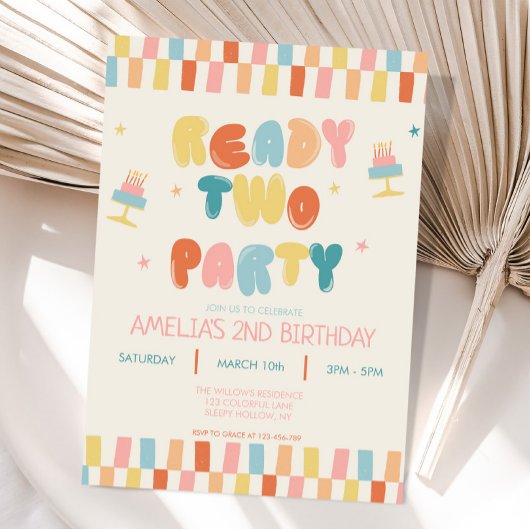 Ready Two Party 2nd Birthday Invitation Colorful 招待状
