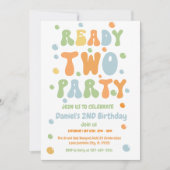 Ready Two Party, Boy Second Birthday Party 招待状 (正面)