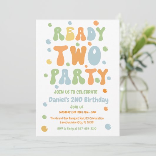 Ready Two Party, Boy Second Birthday Party 招待状 (スタンド正面)