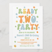 Ready Two Party, Boy Second Birthday Party 招待状 (正面/裏面)