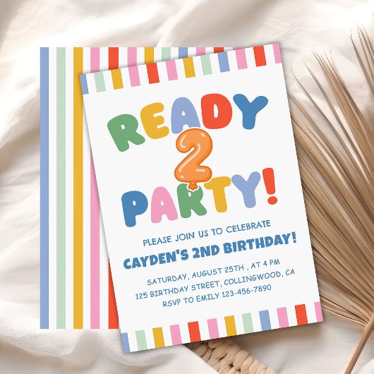 Ready Two Party Colorful 2nd Birthday 招待状