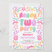 Ready Two Party Confetti Balloon 2nd Birthday  招待状 (正面)