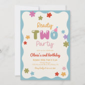 Ready Two Party Daisy Colorful 2nd Birthday 招待状 (正面)