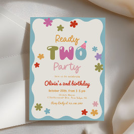 Ready Two Party Daisy Colorful 2nd Birthday 招待状