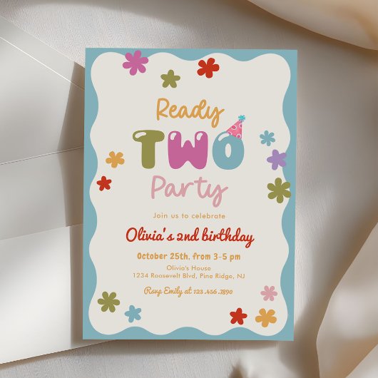 Ready Two Party Daisy Colorful 2nd Birthday 招待状