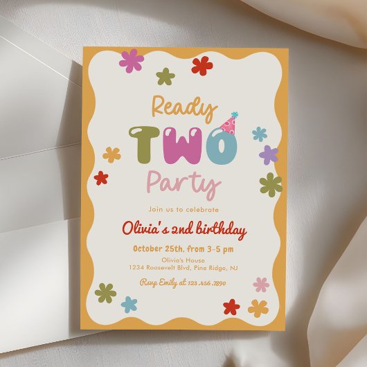 Ready Two Party Daisy Colorful 2nd Birthday 招待状