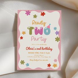 Ready Two Party Daisy Colorful 2nd Birthday 招待状
