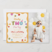 Ready Two Party Daisy Colorful 2nd Birthday Photo 招待状 (正面)