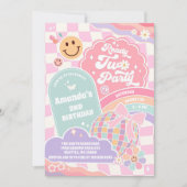 Ready Two Party Groovy Rainbow Disco 2nd Birthday  招待状 (正面)