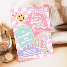 Ready Two Party Groovy Rainbow Disco 2nd Birthday 招待状