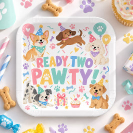 Ready Two Pawty パステルカラーの子犬の2歳の誕生日パーティー ペーパープレート