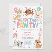 Ready Two Pawty 子犬テーマ 2歳の誕生日パーティー 招待状 (正面)