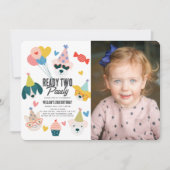 Ready Two Pawty Dogs & Cat Photo 2nd Birthday 招待状 (正面)