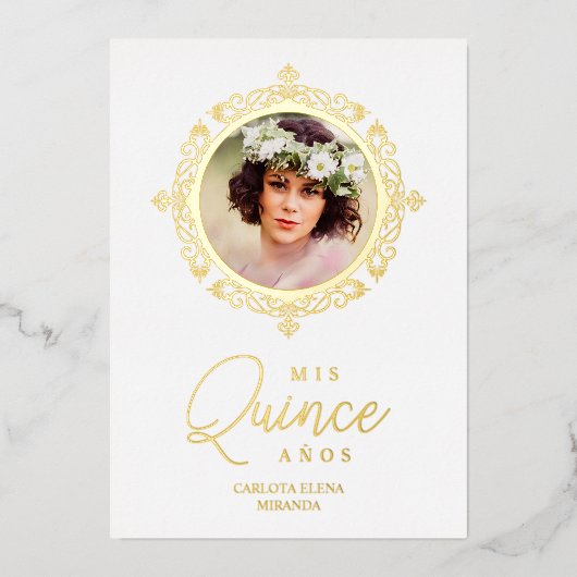 Real  Dorado XV Foto Español Efecto Encaje 箔招待状 (正面)