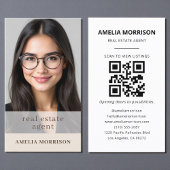 Real Estate Agent Beige Mocha QR Code Photo  名刺