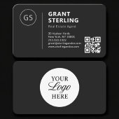 Real Estate Agent Black Logo QR Code Professional 名刺