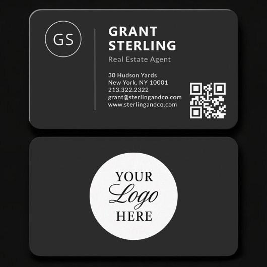 Real Estate Agent Black Logo QR Code Professional 名刺