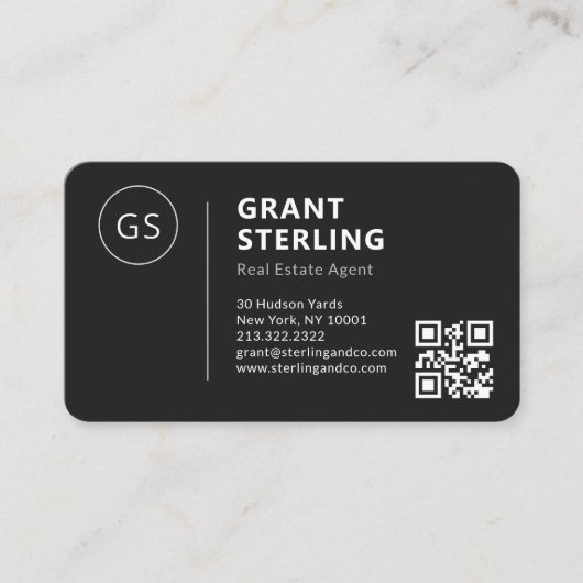 Real Estate Agent Black Logo QR Code Professional 名刺 (正面)