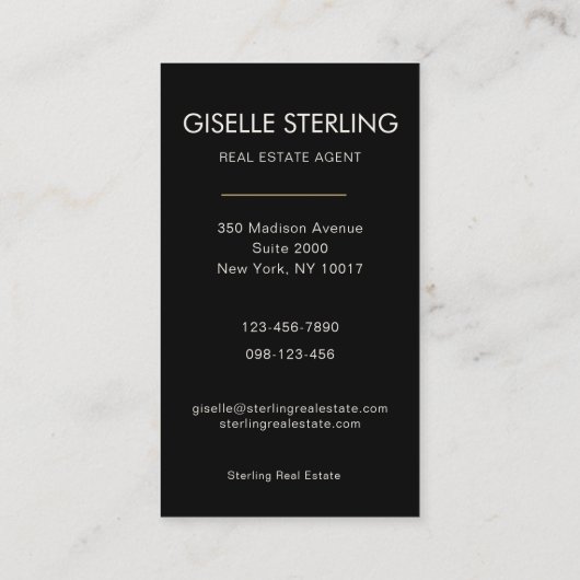 Real Estate Agent Black Professional Photo  名刺 (裏面)