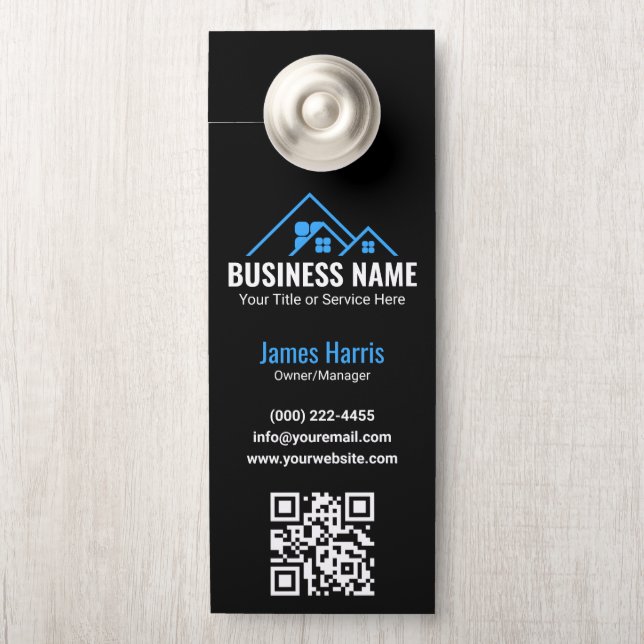 Real Estate Agent Blue House Logo ドアノブサイン (ノブ)