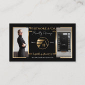 Real Estate Agent Broker Luxury Black Gold Photo 名刺 (正面)