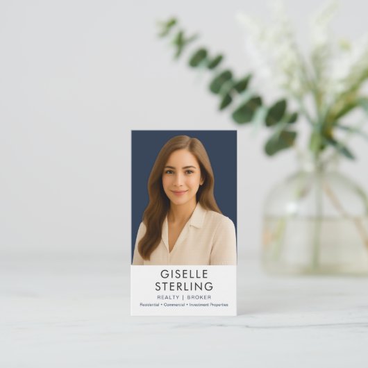 Real Estate Agent Broker Navy Blue Gold  名刺 (スタンド正面)