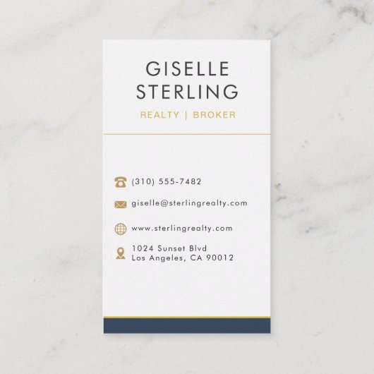 Real Estate Agent Broker Navy Blue Gold  名刺 (裏面)
