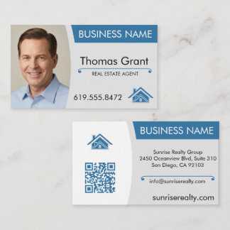 Real Estate Agent Business Card Modern QR Code 名刺