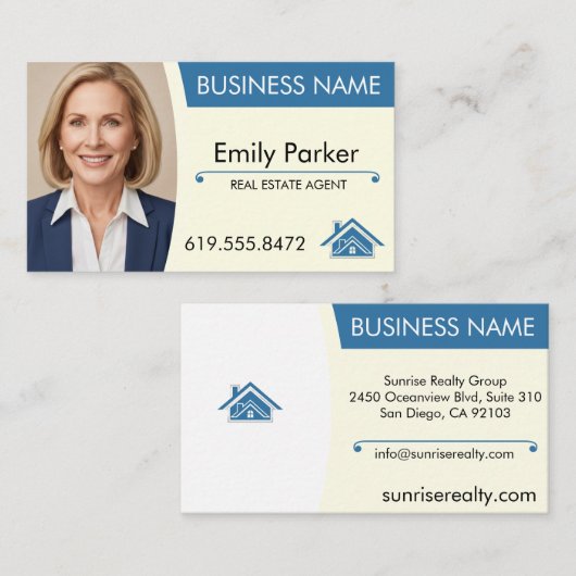 Real Estate Agent Business Card Modern Realty Home 名刺 (正面/裏面)