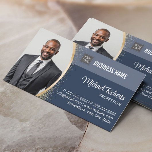Real Estate Agent Classy Navy Blue Custom Photo 名刺