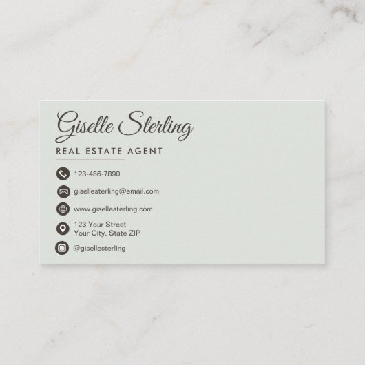 Real Estate Agent Elegant Sage Green Photo  名刺 (裏面)