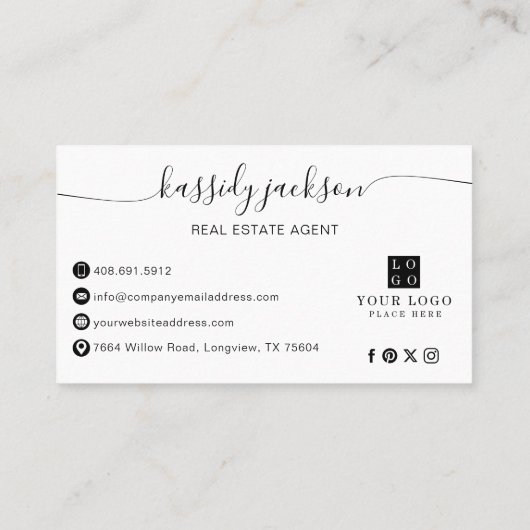 Real Estate Agent Elegant Script Photo QR Code 名刺 (裏面)