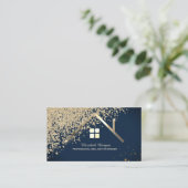 Real Estate Agent Gold House Diamonds Navy Blue 名刺 (スタンド正面)