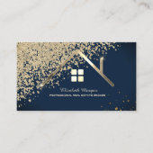 Real Estate Agent Gold House Diamonds Navy Blue 名刺 (正面)