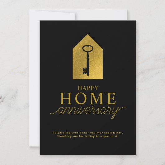 Real Estate Agent Happy Home Anniversary Gold Key ノートカード (正面)