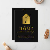 Real Estate Agent Happy Home Anniversary Gold Key ノートカード (正面/裏面インサイチュ)