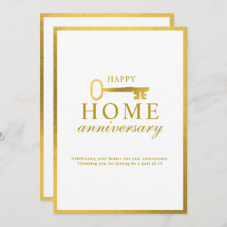 Real Estate Agent Happy Home Anniversary Gold Key ノートカード