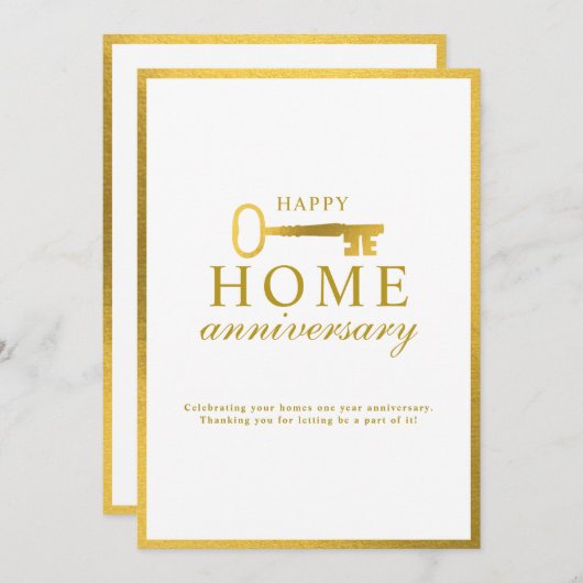 Real Estate Agent Happy Home Anniversary Gold Key ノートカード (正面/裏面)