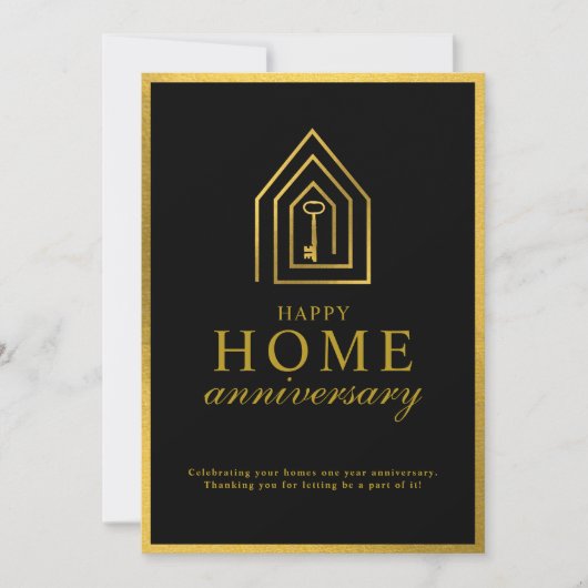 Real Estate Agent Happy Home Anniversary Gold Key ノートカード (正面)