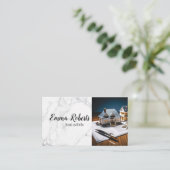 Real Estate Agent House Roof Logo Modern Navy Blue 名刺 (スタンド正面)