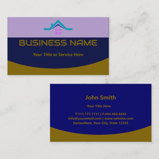 Real Estate Agent House Roof Logo Modern Navy Blue 名刺 (正面/裏面)